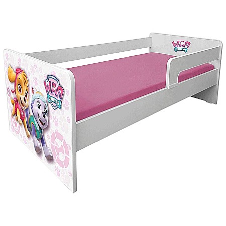 Pat pentru copii Dogs Pink, cu protectii laterale detasabile reversibile, Pal melaminat, margini rotunjite, 2-12 ani,164x86x55 cm, alb/roz [2]