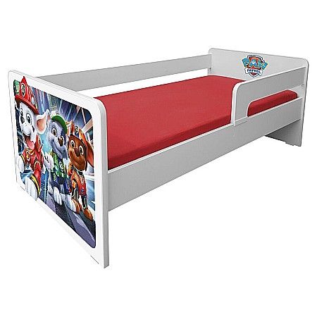 Pat pentru copii Dogs Red, cu protectii laterale detasabile reversibile, Pal melaminat, margini rotunjite, 2-8 ani, 144x76x45 cm, alb/rosu [1]