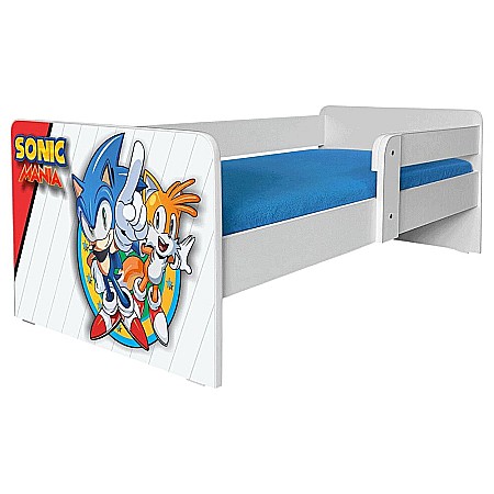 Pat pentru copii Fast Hero, cu protectie laterala detasabila, Pal melaminat, margini rotunjite, 2-12 ani, 164x86x55 cm, alb/albastru [1]
