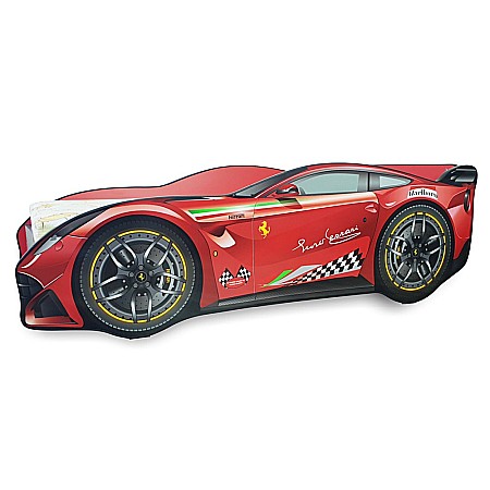 Pat pentru copii Ferrari Car, Pal melaminat, margini rotunjite PVC, 2-12 ani, 170x84x55 cm, rosu [1]