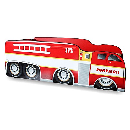Produse - Pat pentru copii Fireman, Pal melaminat, margini rotunjite PVC, 2-12 ani, 170x84x56 cm, rosu