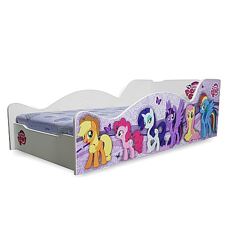 Produse - Pat pentru copii Happy Pony, Pal melaminat, margini rotunjite PVC, 2-12 ani, 170x84x56 cm, alb