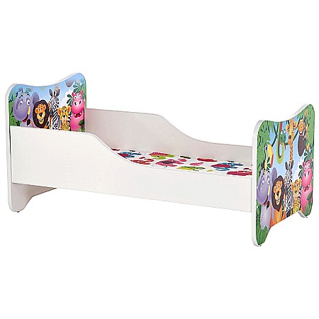 Pat pentru copii HM Happy Jungle, Pal melaminat, cu saltea inclusa, 140x70 cm, multicolor [1]