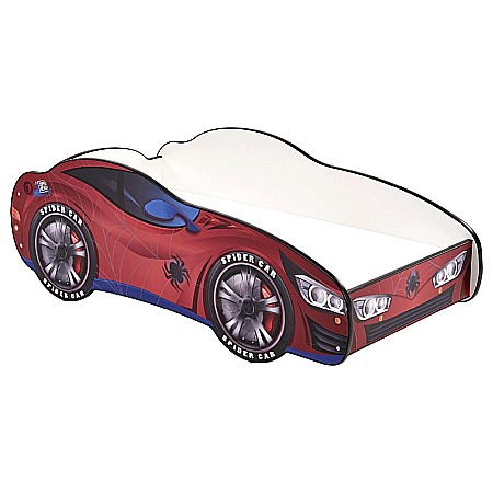 Pat pentru copii HM Spidercar, Pal melaminat, margini anticadere, saltea inclusa, cu somiera, 140x70 cm, multicolor [8]
