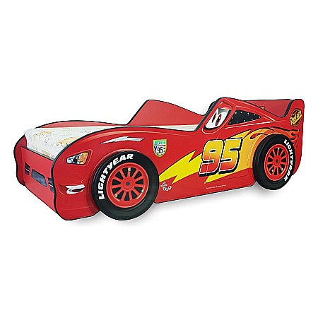 Produse - Pat pentru copii Lightning McQueen 3D, Pal melaminat, margini rotunjite PVC, 2-8 ani, 150x82x53 cm, rosu
