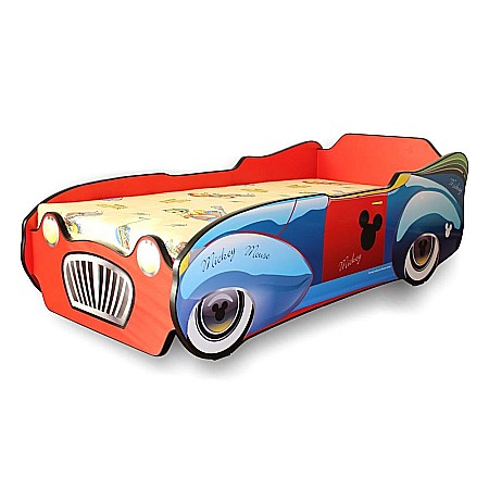 Produse - Pat pentru copii Mickey Car, Pal melaminat, margini rotunjite PVC, 2-8 ani, 150x74x50 cm, rosu/albastru