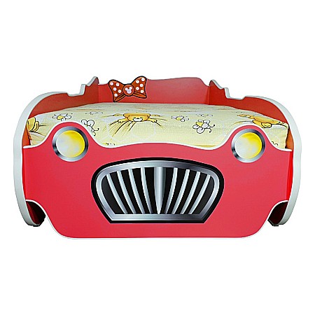 Pat pentru copii Minnie Car, Pal melaminat, margini rotunjite PVC, 2-12 ani, 170x84x55 cm, rosu [1]
