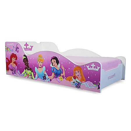 Pat pentru copii Princesses, Pal melaminat, margini rotunjite PVC, 2-8 ani, 150x74x49 cm, roz [1]