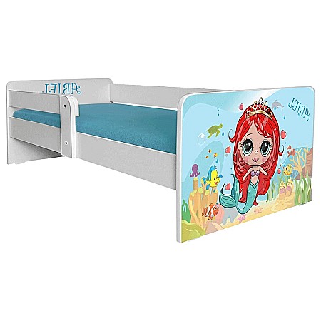 Pat pentru copii Sirena, cu protectie laterala detasabila, Pal melaminat, margini rotunjite, 2-8 ani, 144x76x45 cm, alb/albastru [2]