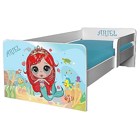 Produse - Pat pentru copii Sirena, cu protectie laterala detasabila, Pal melaminat, margini rotunjite, 2-8 ani, 144x76x45 cm, alb/albastru