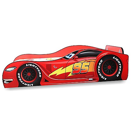 Pat pentru copii Speed McQueen, Pal melaminat, margini rotunjite PVC, 2-12 ani, 170x84x46 cm, rosu