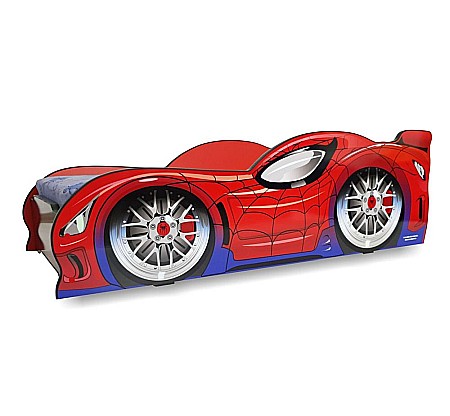 Produse - Pat pentru copii SpiderCar, Pal melaminat, margini rotunjite PVC, 2-12 ani, 170x84x55 cm, rosu