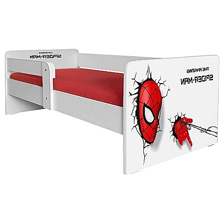 Pat pentru copii Spidy Man cu protectie laterala detasabila, Pal melaminat, margini rotunjite, 2-6 ani, 134x66x55 cm, alb/rosu [2]