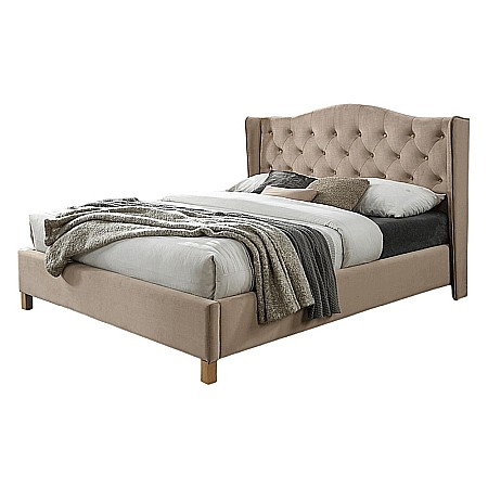 Pat SL Aspen, matrimonial, lemn masiv, tapitat cu catifea, cu somiera,160x200, bej [2]