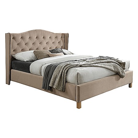 Pat SL Aspen, matrimonial, lemn masiv, tapitat cu catifea, cu somiera,160x200, bej [1]