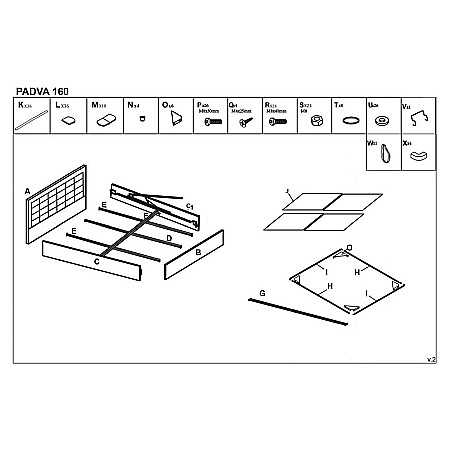 Pat tapitat cu stofa HM Padva, structura lemn masiv, cu somiera, 160x200, gri [2]