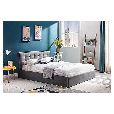 Paturi - Pat tapitat cu stofa HM Padva, structura lemn masiv, cu somiera, 160x200, gri