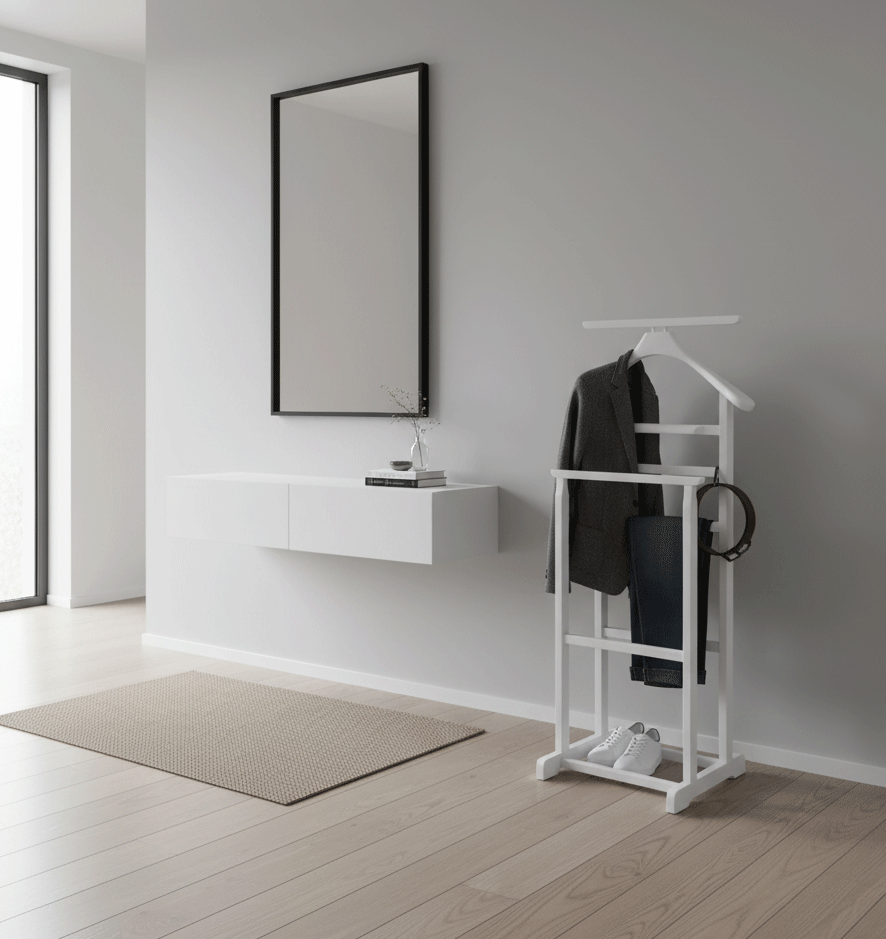Portmantouri - Portmantou suport haine, tip valet, dublu, din lemn masiv, 102 cm, alb
