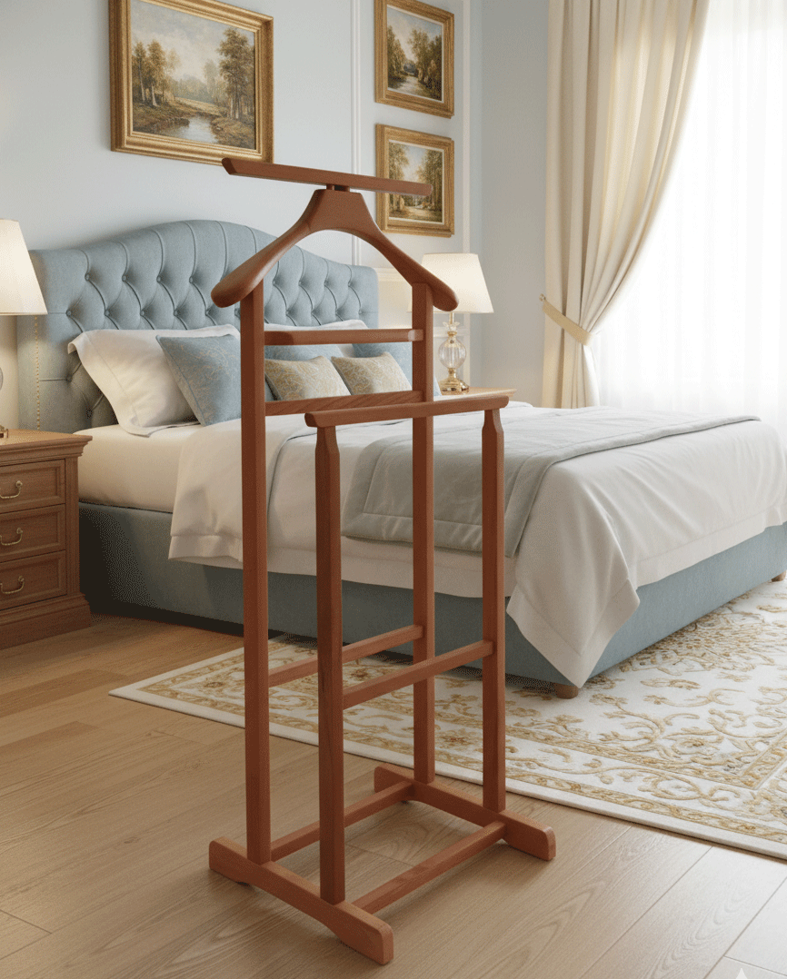 Portmantouri - Portmantou suport haine, tip valet, dublu, din lemn masiv, 102 cm, cires