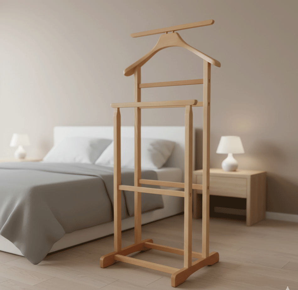 Produse - Portmantou suport haine, tip valet, dublu, din lemn masiv, 102 cm, fag