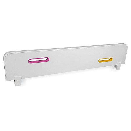 Produse - Protectie laterala pentru pat copii, detasabila, cu decupaje si ornamente colorate, cleme prindere, Pal Melaminat, 70x14 cm, alb
