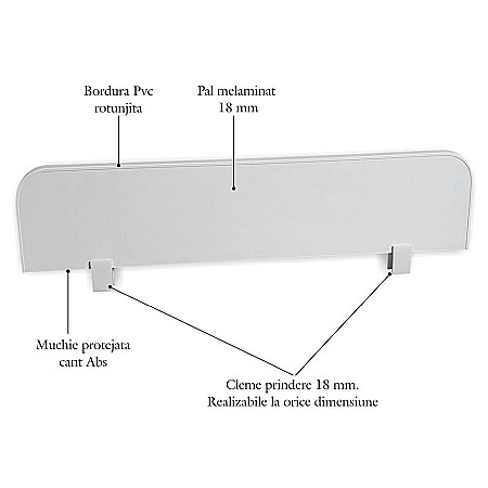 Protectie laterala pentru pat copii detasabila, cu cleme, Pal Melaminat, 70x18 cm, alb [3]