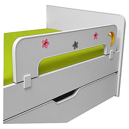 Protectie laterala pentru pat copii Sky F, detasabila, cu decupaje si ornamente, cleme prindere, Pal Melaminat, 70x18 cm, alb [2]