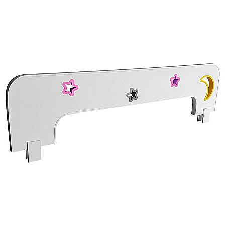 Protectie laterala pentru pat copii Sky F, detasabila, cu decupaje si ornamente, cleme prindere, Pal Melaminat, 70x18 cm, alb [1]