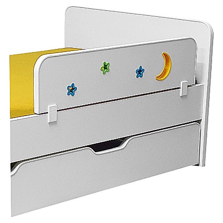 Protectie laterala pentru pat copii Sky2, detasabila, cu decupaje si ornamente, cleme prindere, Pal Melaminat, 70x18 cm, alb [2]