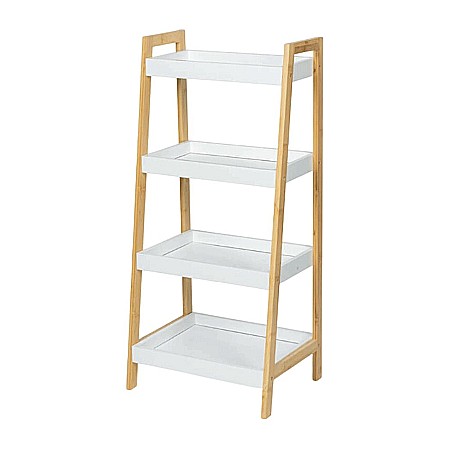 Produse - Raft depozitare si organizare KL266, cu 4 nivele, lemn, multifunctional, alb/natur
