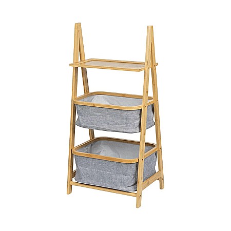 Produse - Raft depozitare si organizare KL6553, cu 3 nivele, sertare textile, lemn, multifunctional, natur/gri