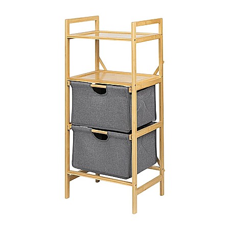 Produse - Raft depozitare si organizare KL6554, cu 4 nivele, sertare textile, lemn, multifunctional, natur/gri