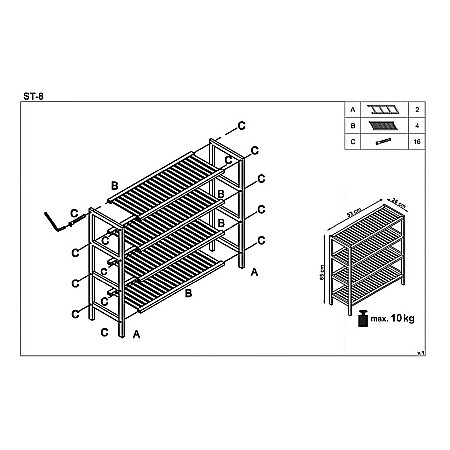 Raft incaltaminte HM ST8, cu 4 polite, lemn masiv, capacitate 12 perechi, natur [2]