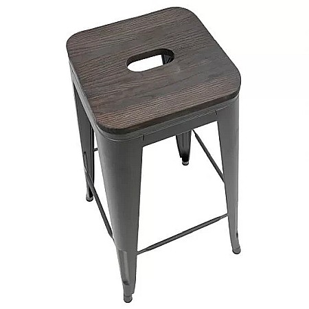 Scaun bar metalic ABS 124, fix, sezut lemn, cu suport picioare, 120 kg [2]