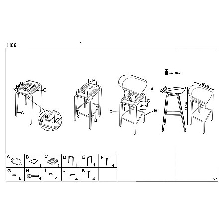 Scaun bar/bucatarie HM H86, polipropilena, tapiterie stofa, cadru lemn, 100 kg, alb/gri [7]