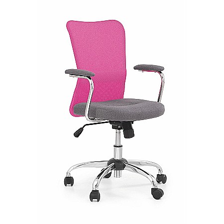 Scaun birou copii HM Andy, mecanism balans, inaltime ajustabila, stofa/piele ecologica, cu brate, 102 kg, roz [0]