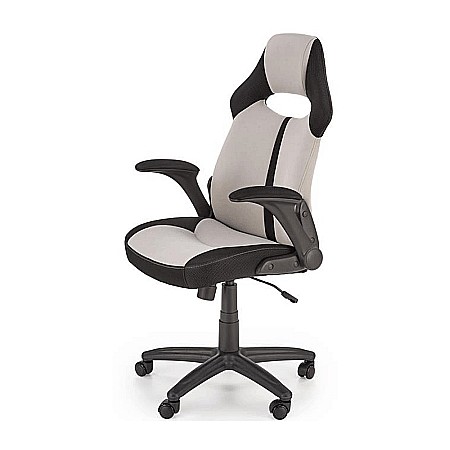 Scaun birou copii HM Bloom, stofa/mesh, baza polipropilena, mecanism de balans, cotiere rabatabile, Gri/Negru