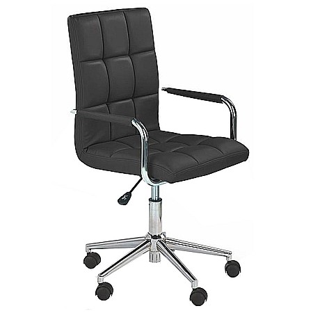Scaun birou copii HM Gonzo 2, Ergonomic, Cadru metalic, Tapitat cu piele ecologica, Mecanism de balans, Cu brate, 90 Kg, Negru