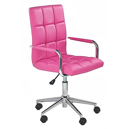 Scaun birou copii HM Gonzo 2, Ergonomic, Cadru metalic, Tapitat cu piele ecologica, Mecanism de balans, Cu brate, 90 Kg, Roz