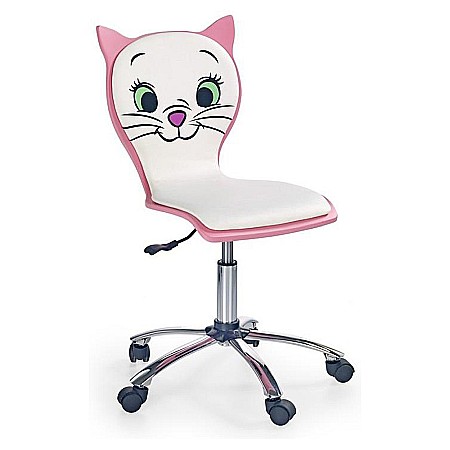 Scaun birou copii HM Kitty 2, Ergonomic, Cadru Polipropilena, Piele ecologica, Inaltime ajustabila, 80 kg, 95x55x35 cm, Alb