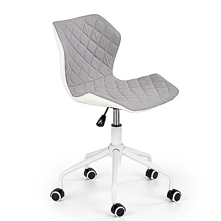 Scaun birou copii HM Matrix 3, stofa/piele ecologica, inaltime reglabila, rotire 360 ˚, roti pivotante, 100 kg, gri/ alb