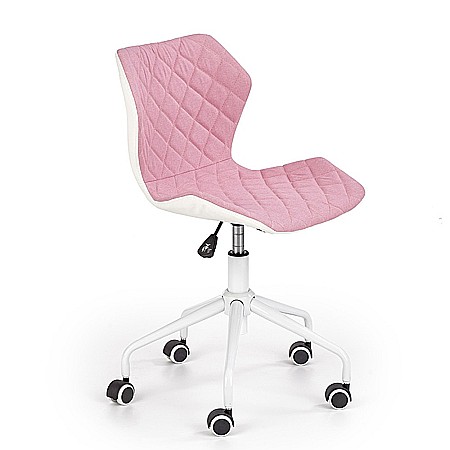 Scaun birou copii HM Matrix 3, stofa/piele ecologica, inaltime reglabila, rotire 360 ˚, roti pivotante, cadru metalic vopsit, 100 kg, roz/ alb