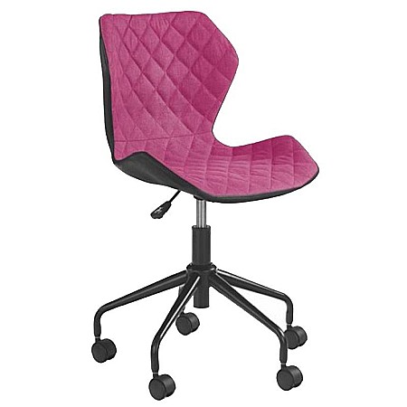 Scaun birou copii HM Matrix, Ergonomic, Cadru Metalic, Stofa/Piele ecologica, Roti pivotante, 100 Kg, Negru/Roz