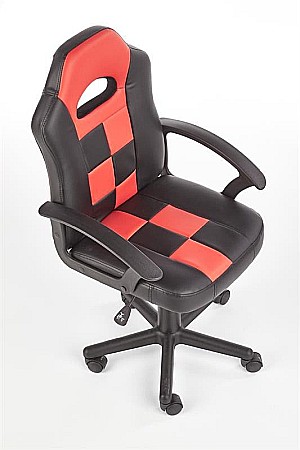 Scaun birou copii HM Storm, piele ecologica, inaltime ajustabila, rotire 360 ˚, 100 kg, negru/rosu [2]