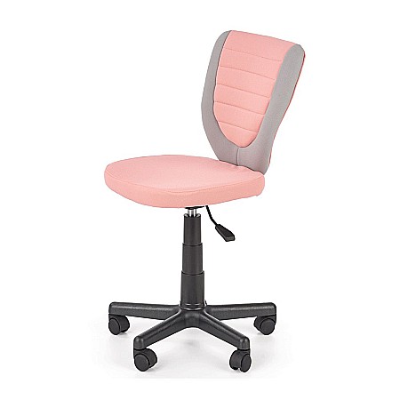 Scaun birou copii HM Toby, ergonomic, cadru polipropilena, rotativ, inaltime reglabila, roti pivotante, 80 kg, gri/roz