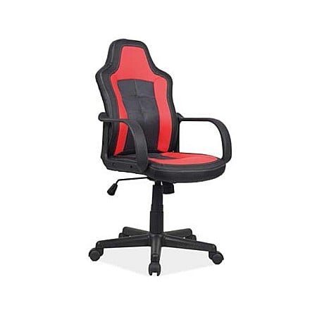 Scaun birou copii SL Cruz, piele ecologica, cadru polipropilena, rotire  360°, pivotant, 80 kg, negru/rosu
