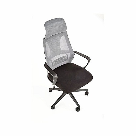 Scaun birou cu mesh HM Valdez, mecanism de balans, cadru polipropilena, suport lombar, tetiera inclusa, roti pivontante, 100 kg, negru/gri [1]