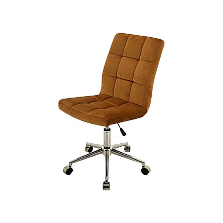 Scaun birou cu stofa tip catifea SL Q020, ergonomic, inaltime reglabila, cadru cromat, rotatie 360°, 90 kg, mustar [2]