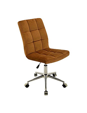 Scaune birou - Scaun birou cu stofa tip catifea SL Q020, ergonomic, inaltime reglabila, cadru cromat, rotatie 360°, 90 kg, mustar