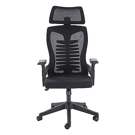 Scaun birou ergonomic HM Polon, mesh, mecanism inclinare, baza polipropilena, suport lombar, tetiera, 100 kg, negru [4]